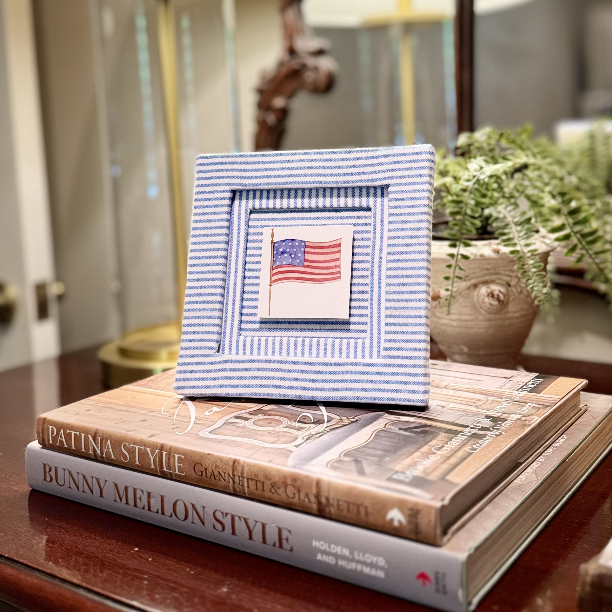 Coastal Blue Ticking Stripe Frame