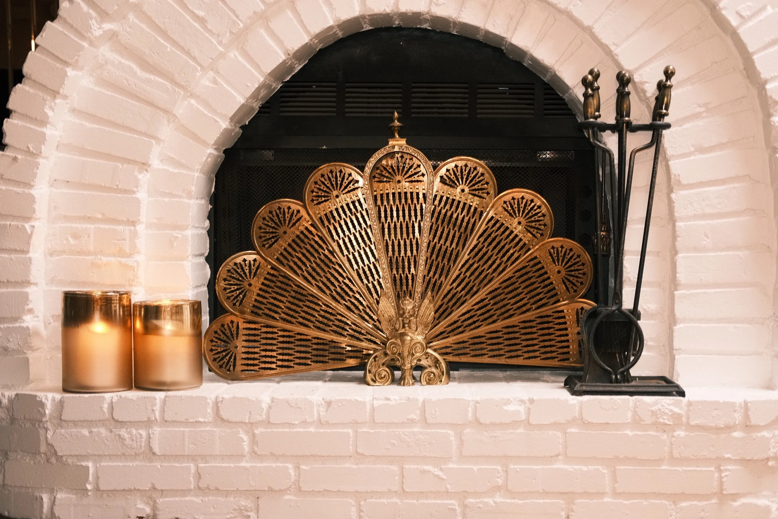 Victorian Revival Vintage Brass Peacock Fireplace Fan Screen