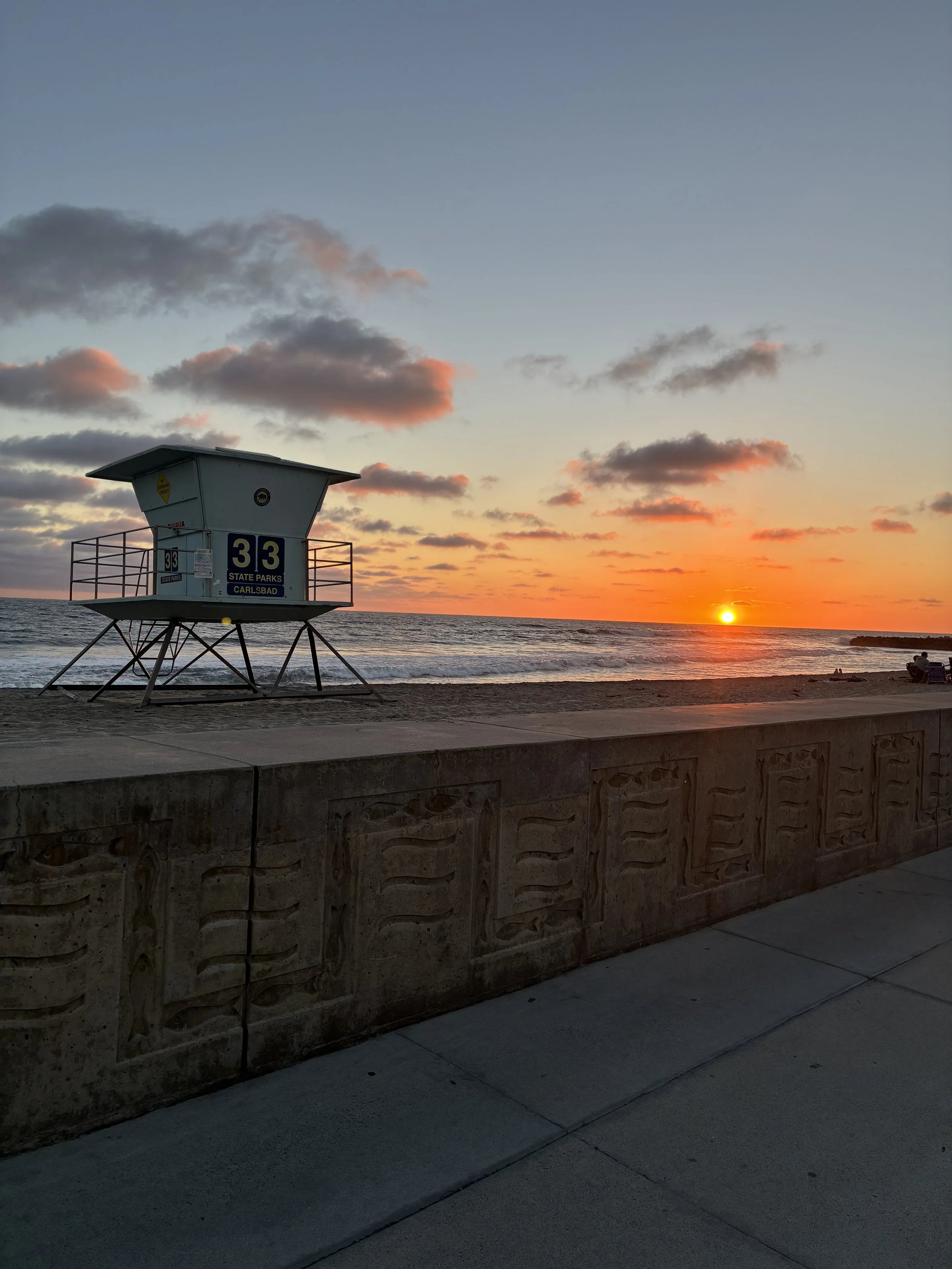 Lifeguard tower at sunset on the San Diego County coast