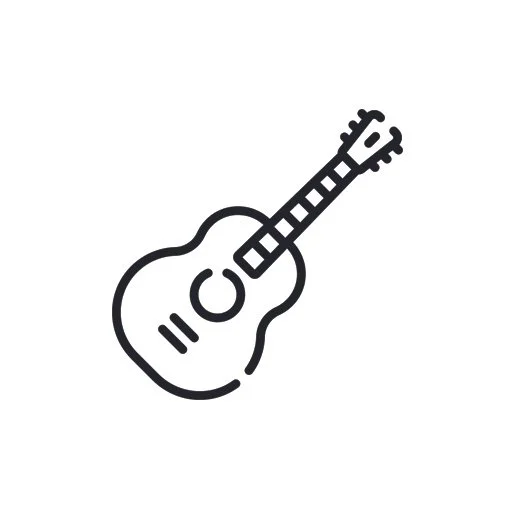 Icon of an acoustic guitar in black and white.