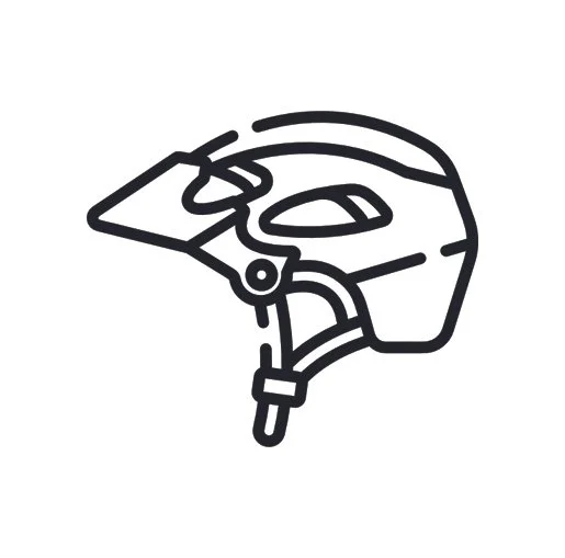 Line drawing of a surfboard leash with a fastening clip.
