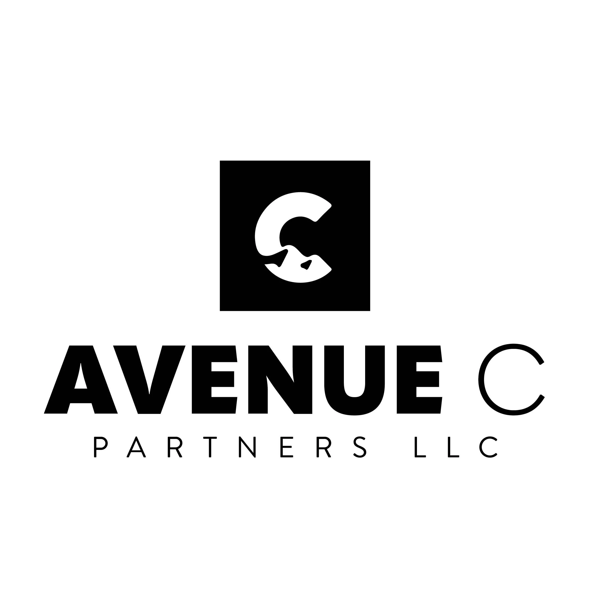 A black and white logo featuring a stylized human skull with a partial face, the skull has a curved shape, and there is text below with the words "Avenue" and "Partners LLC." The design is minimalist.