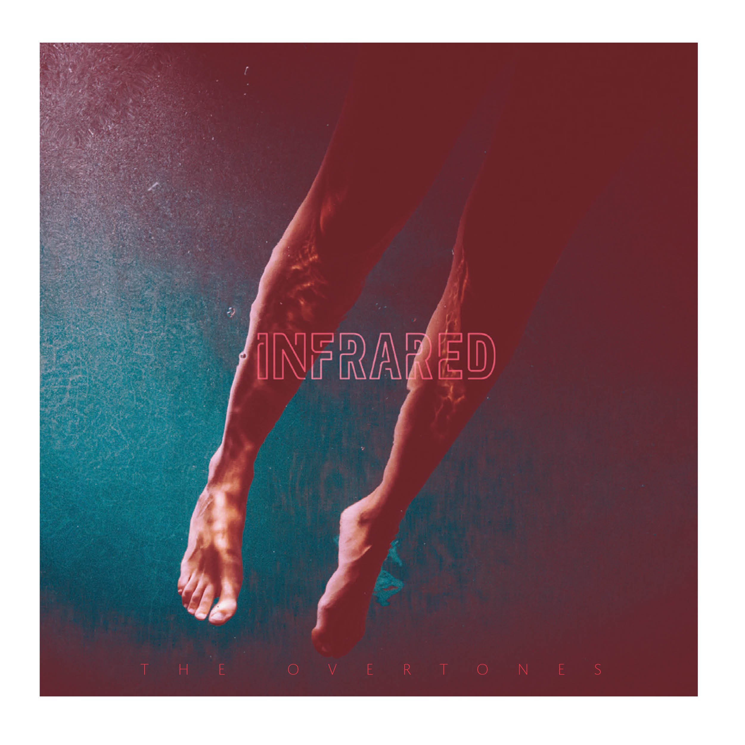 Close-up of two hands, one reaching down, set against a red background with the words 'The Overtones' faintly visible at the bottom.