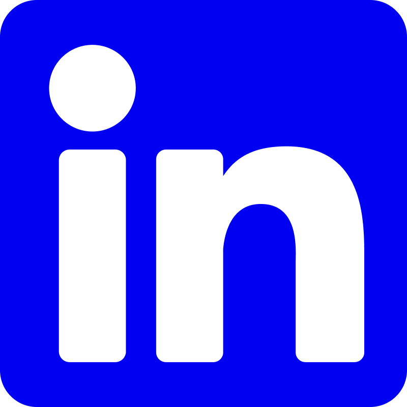 Black lowercase 'in' logo on a blue background.