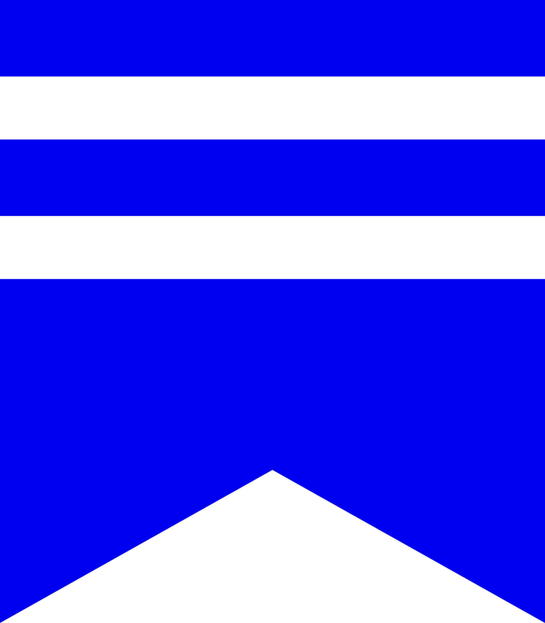 A flag with three horizontal stripes: black on top, blue in the middle, and black on the bottom. There is a black triangle on the left side with a small black triangle beneath it, and a white circle with a black star inside it on the right side of the flag.
