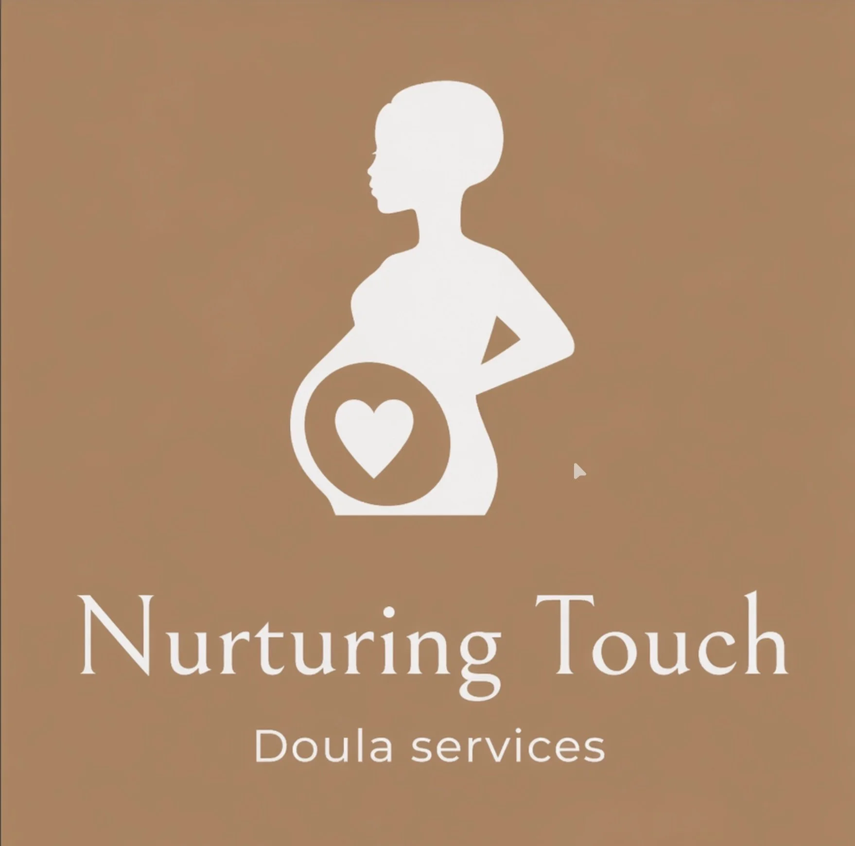 Silhouette of a woman holding a feeding bottle with a heart symbol on it, with the text 'Nurturing Touch' and 'Doula services' below.