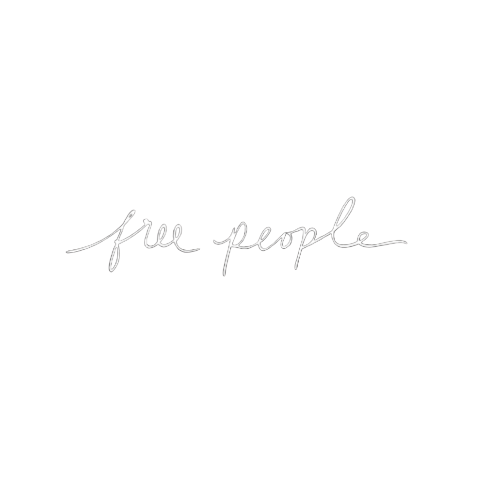 Black background with the white cursive text "free people" in the center.