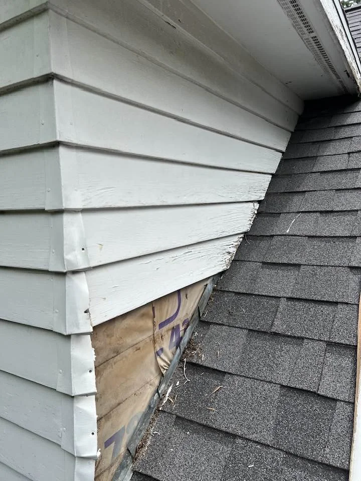Exterior siding repairs handled alongside gutter work in the same visit.