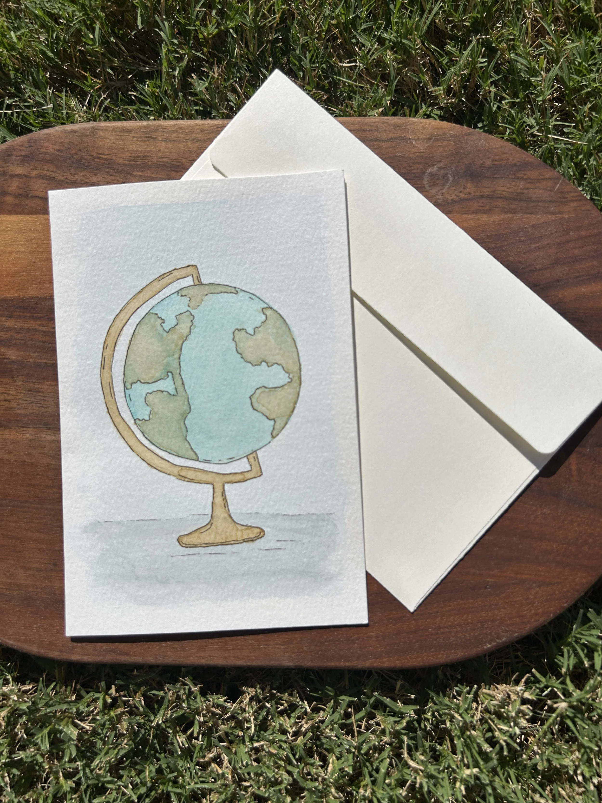 Globe Watercolor Card, Original Hand Painted