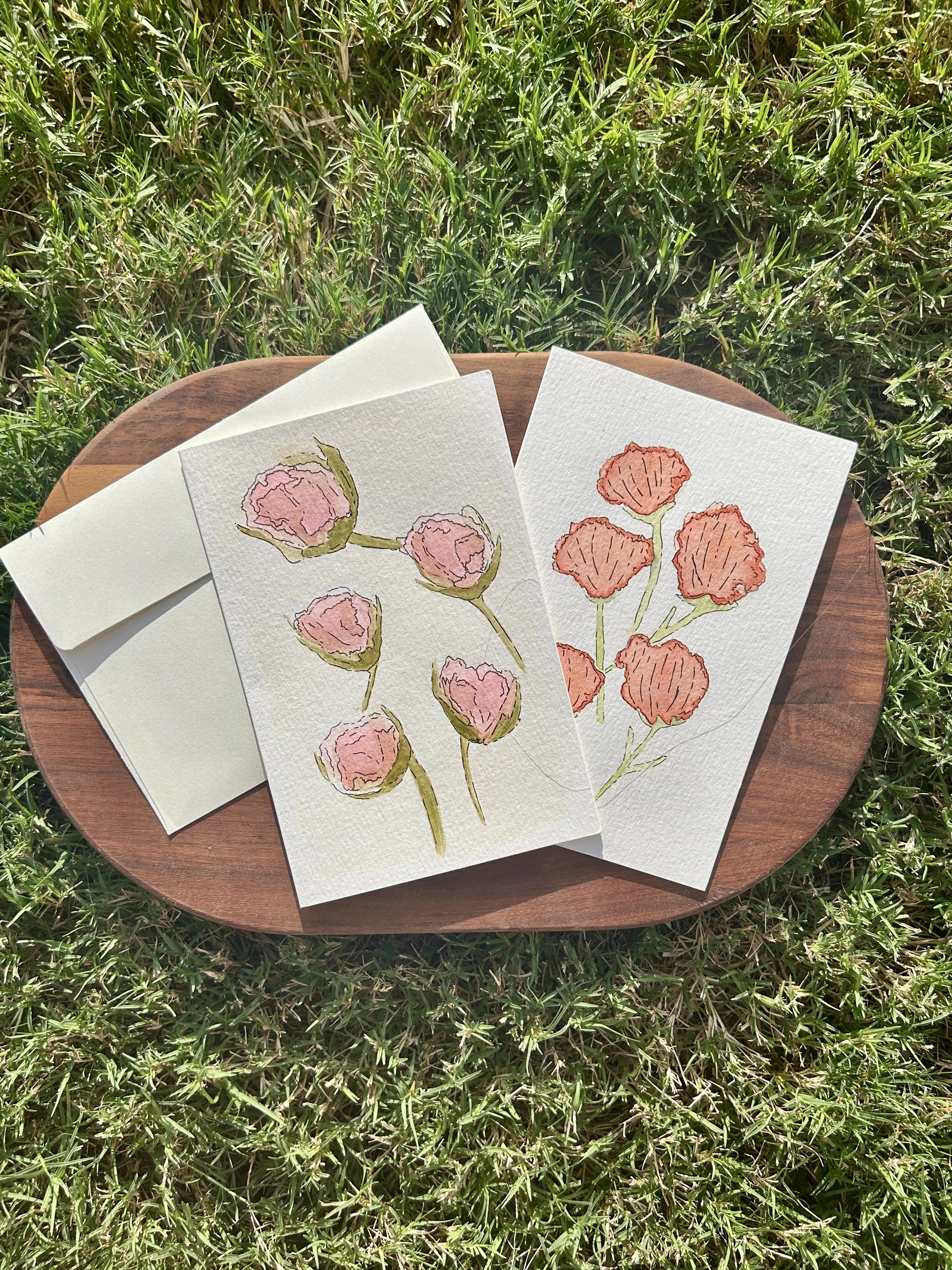 Pink Peonies Watercolor Card, Original Hand Painted
