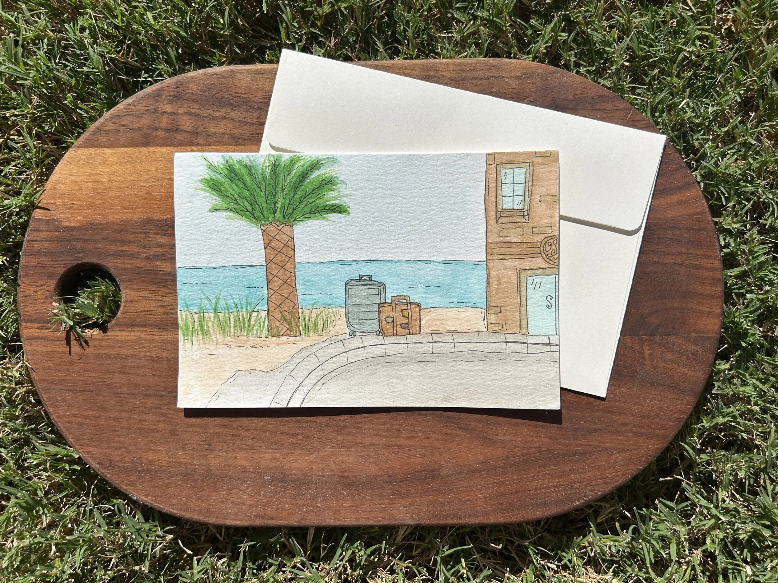 Bags Packed, Vaca Watercolor Card, Original Hand Painted