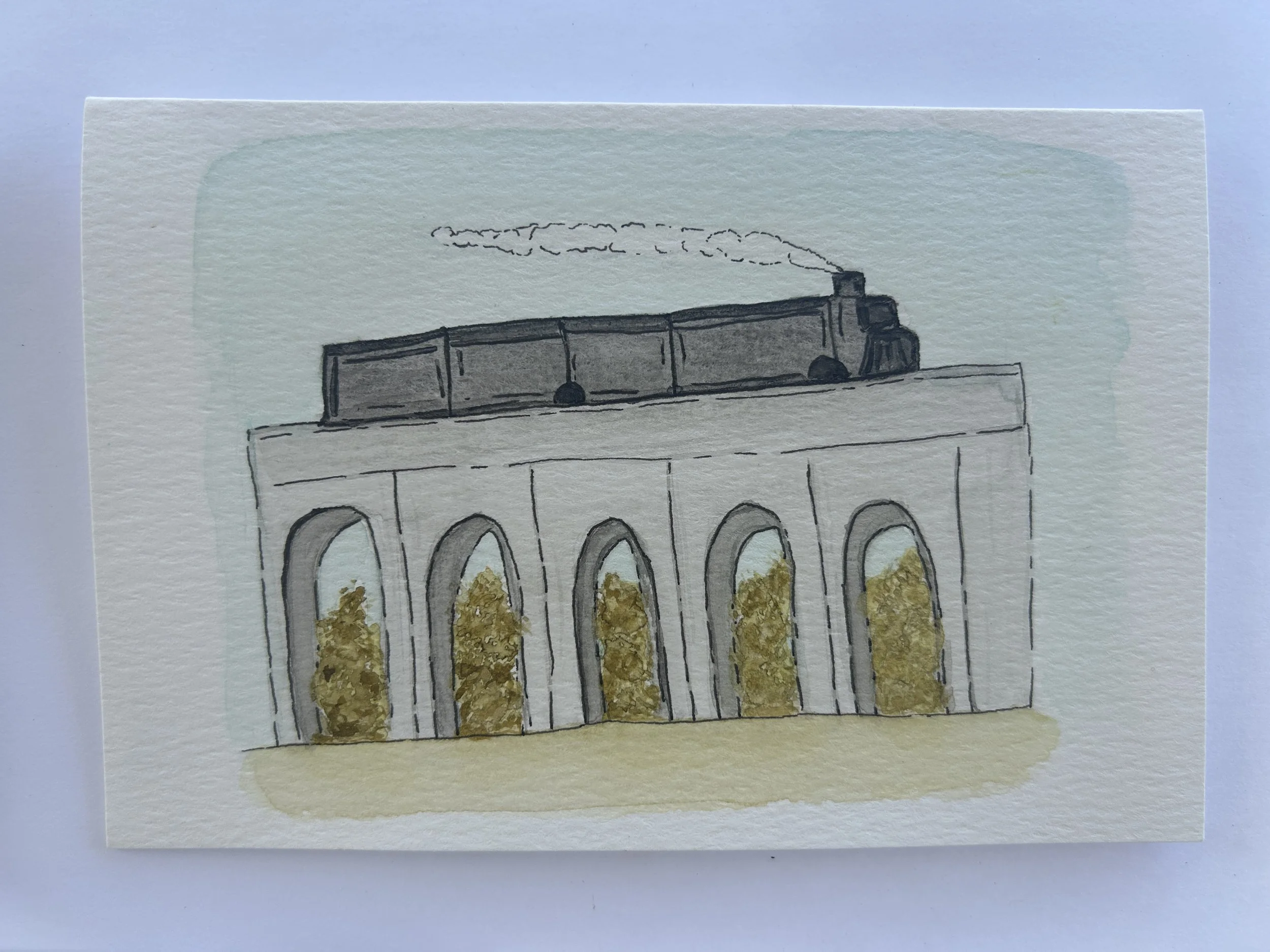 Train to Anywhere Watercolor Card, Original Hand Painted