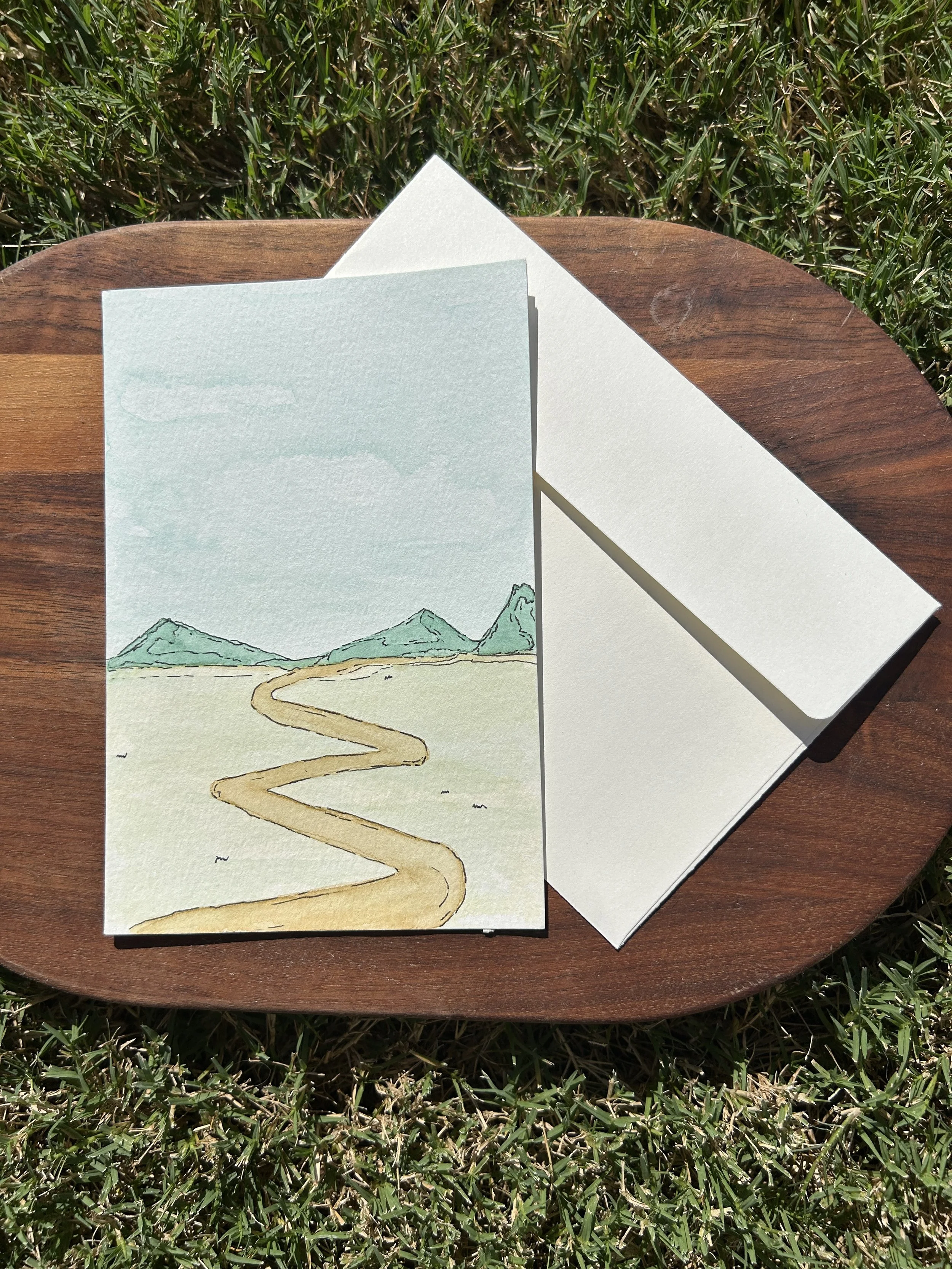 Road Less Traveled Watercolor Card, Original Hand Painted