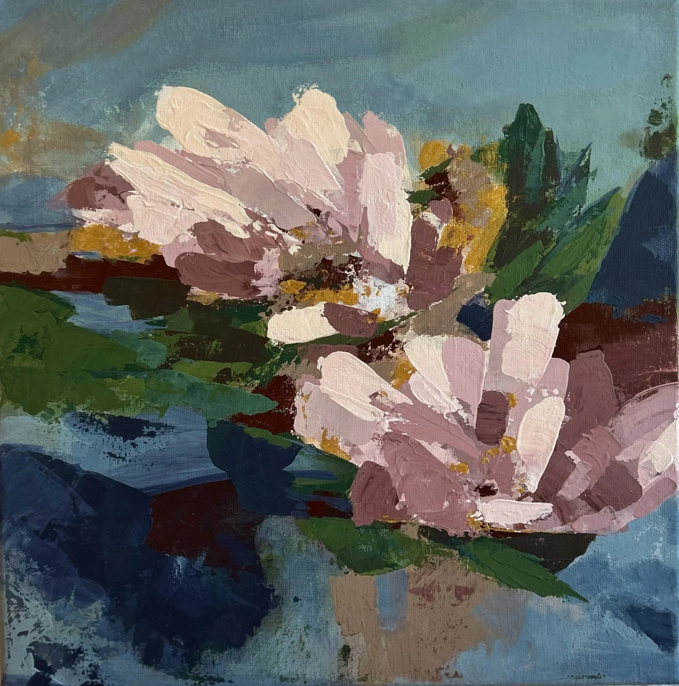 (SOLD) Soft Bloom: Original Floral Acrylic Painting, 12 x 12
