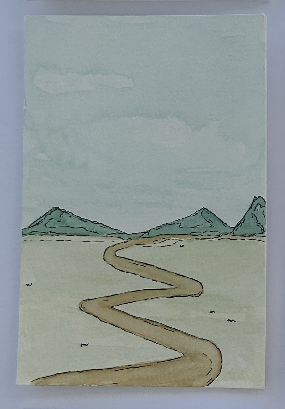 Road Less Traveled Watercolor Card, Original Hand Painted