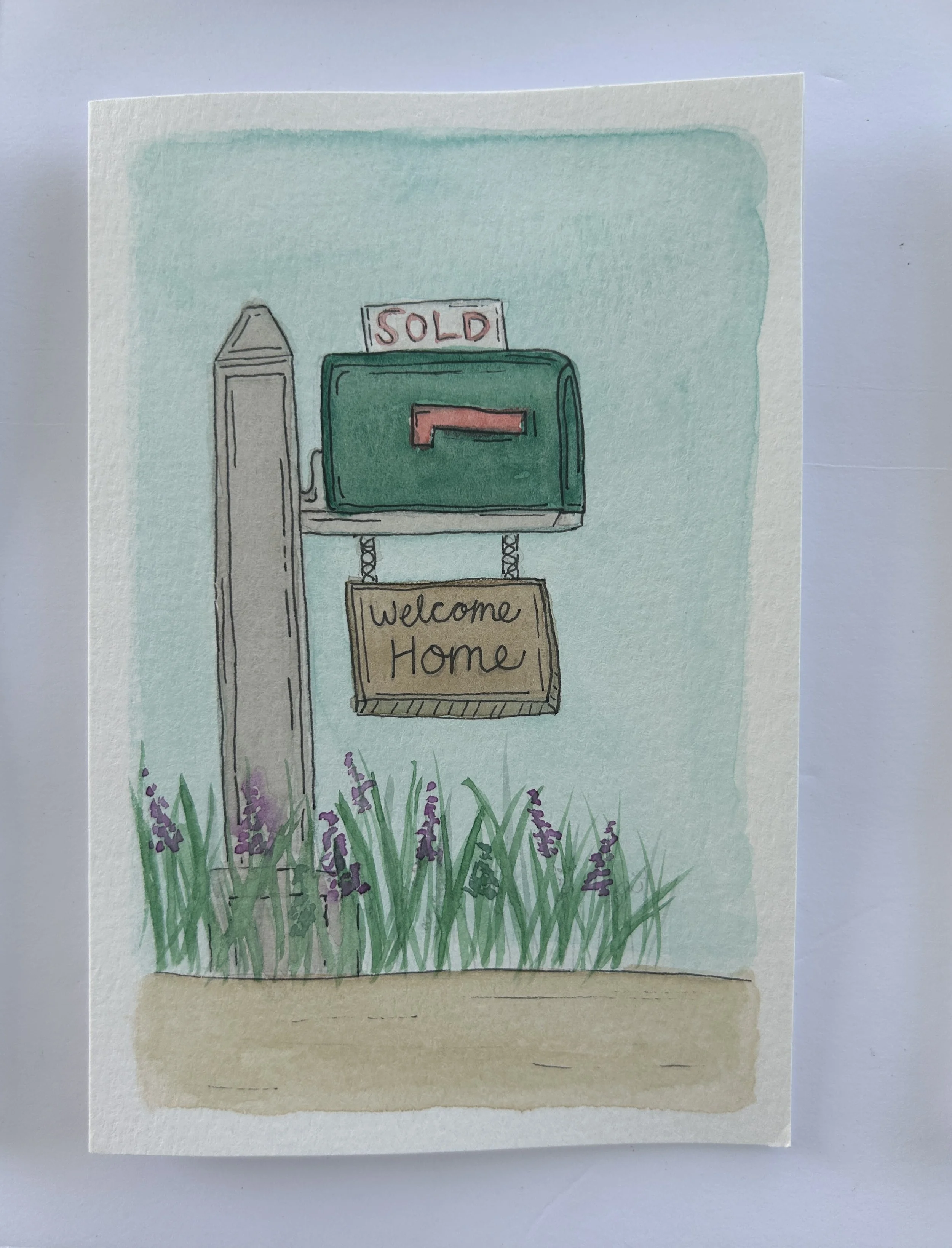 Welcome Home Watercolor Card, Original Hand Painted