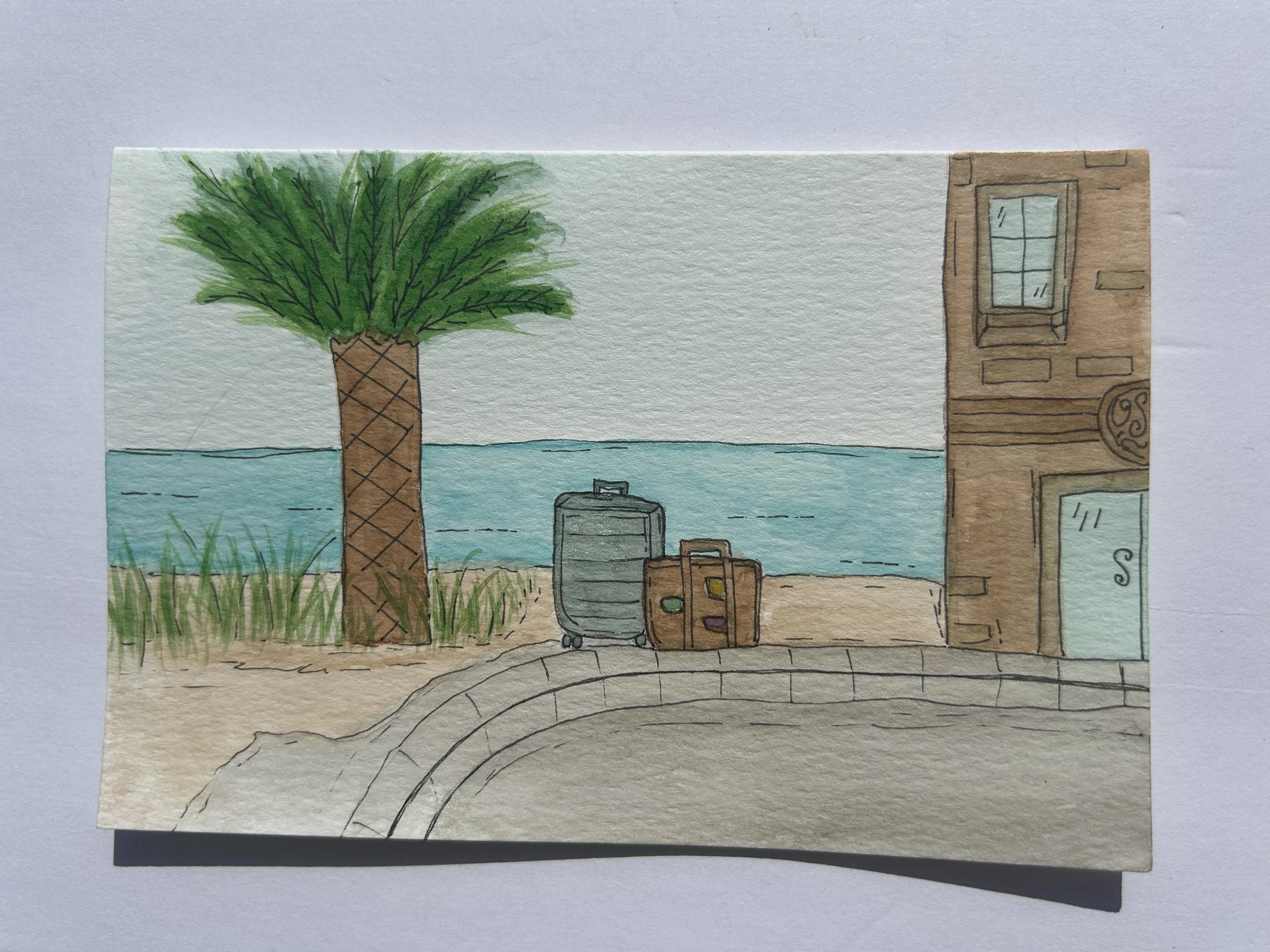 Bags Packed, Vaca Watercolor Card, Original Hand Painted