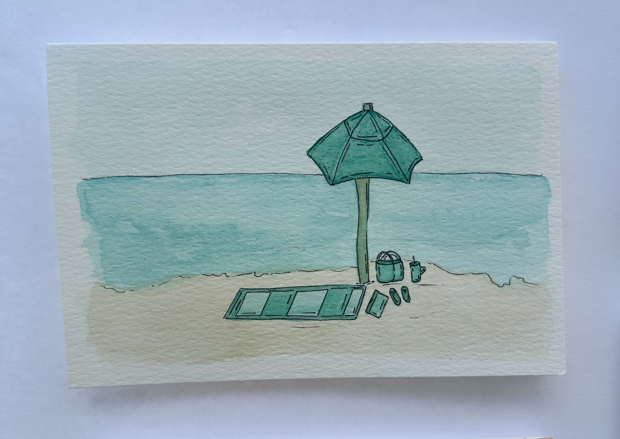 Day at the Beach Watercolor Card, Original Hand Painted