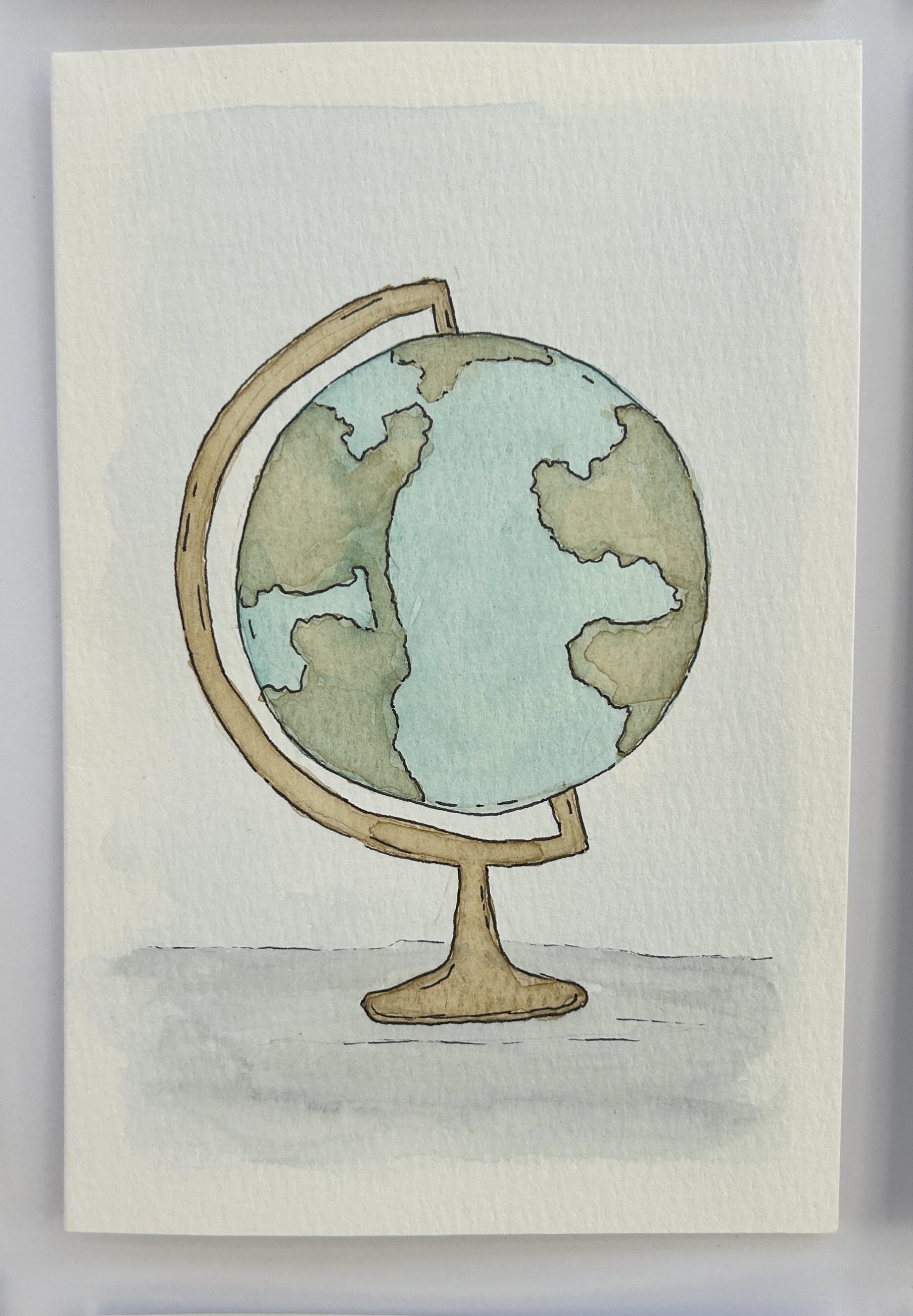 Globe Watercolor Card, Original Hand Painted