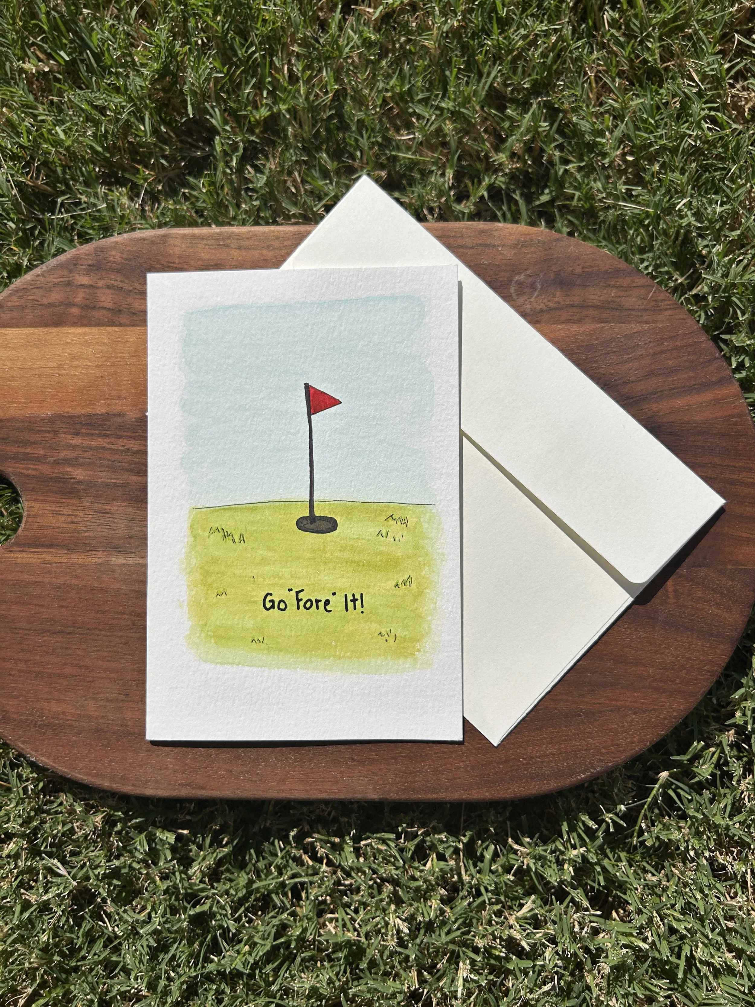 Go "Fore" It! Watercolor Card, Original Hand Painted