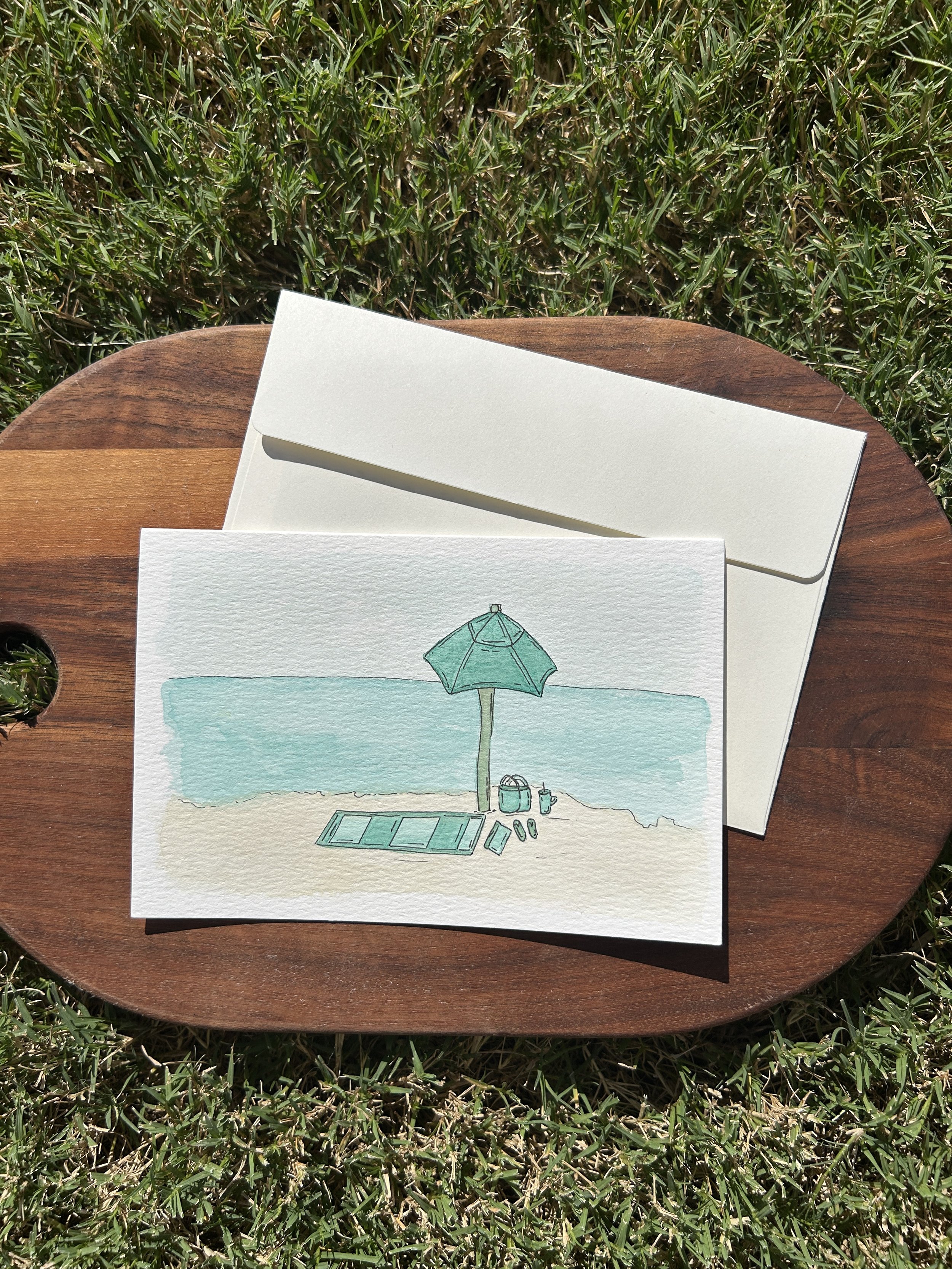 Day at the Beach Watercolor Card, Original Hand Painted