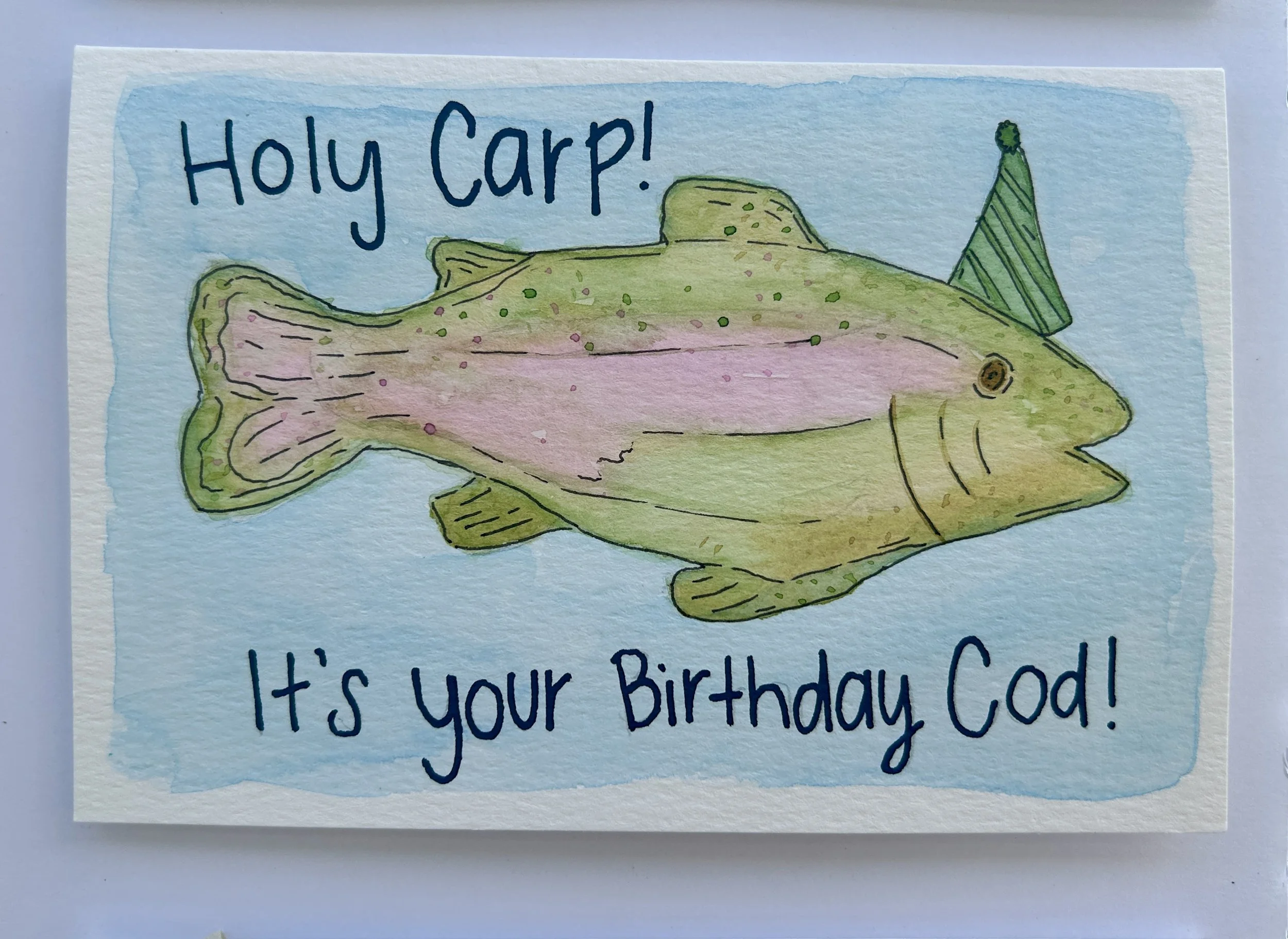 It's Your Birthday Cod Watercolor Card, Original Hand Painted