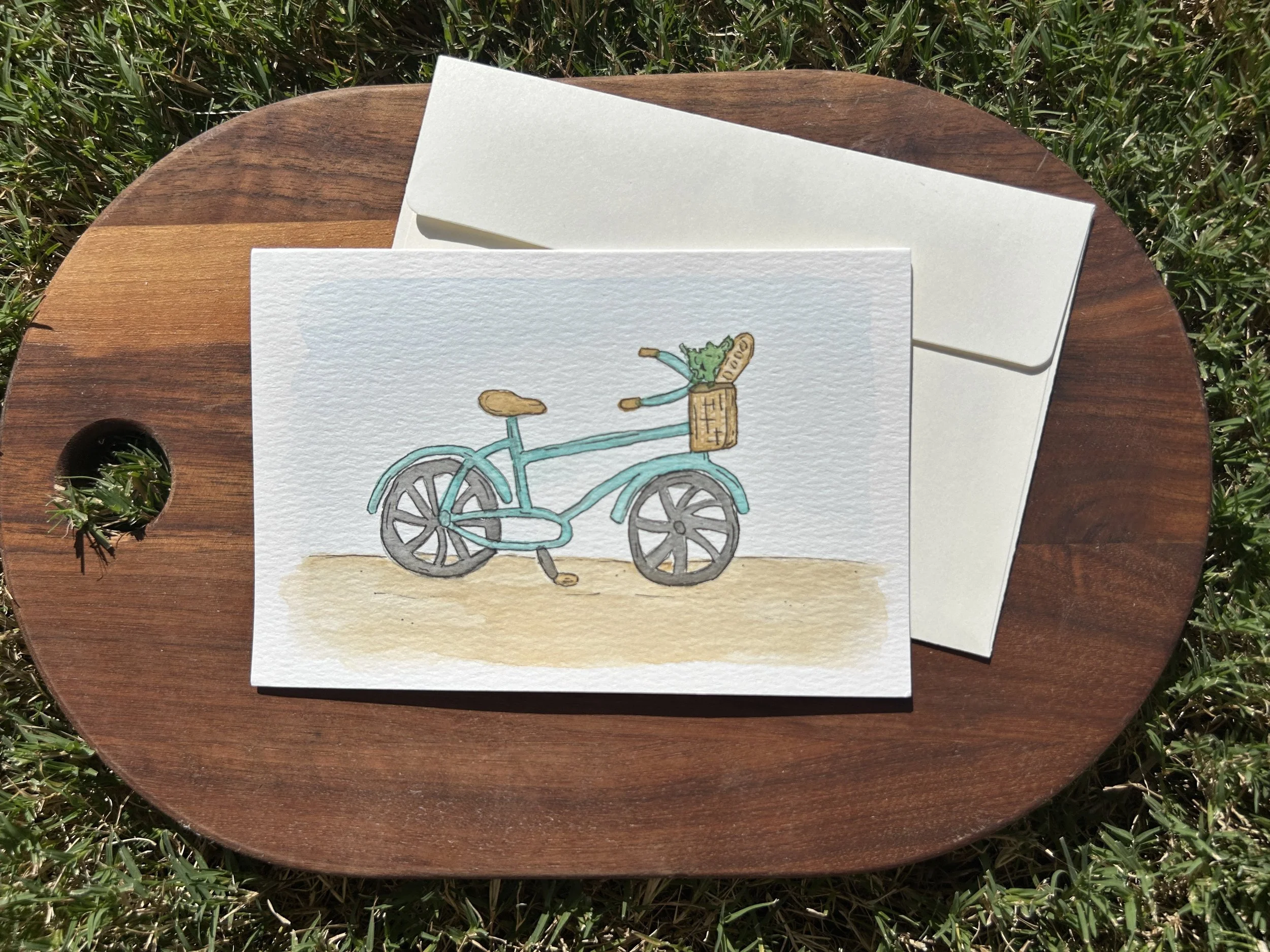 Home from the Market Watercolor Card, Original Hand Painted