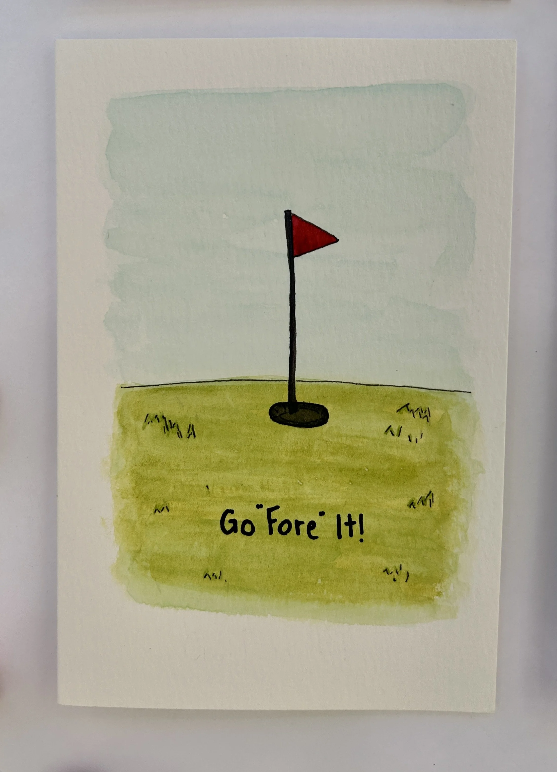 Go "Fore" It! Watercolor Card, Original Hand Painted
