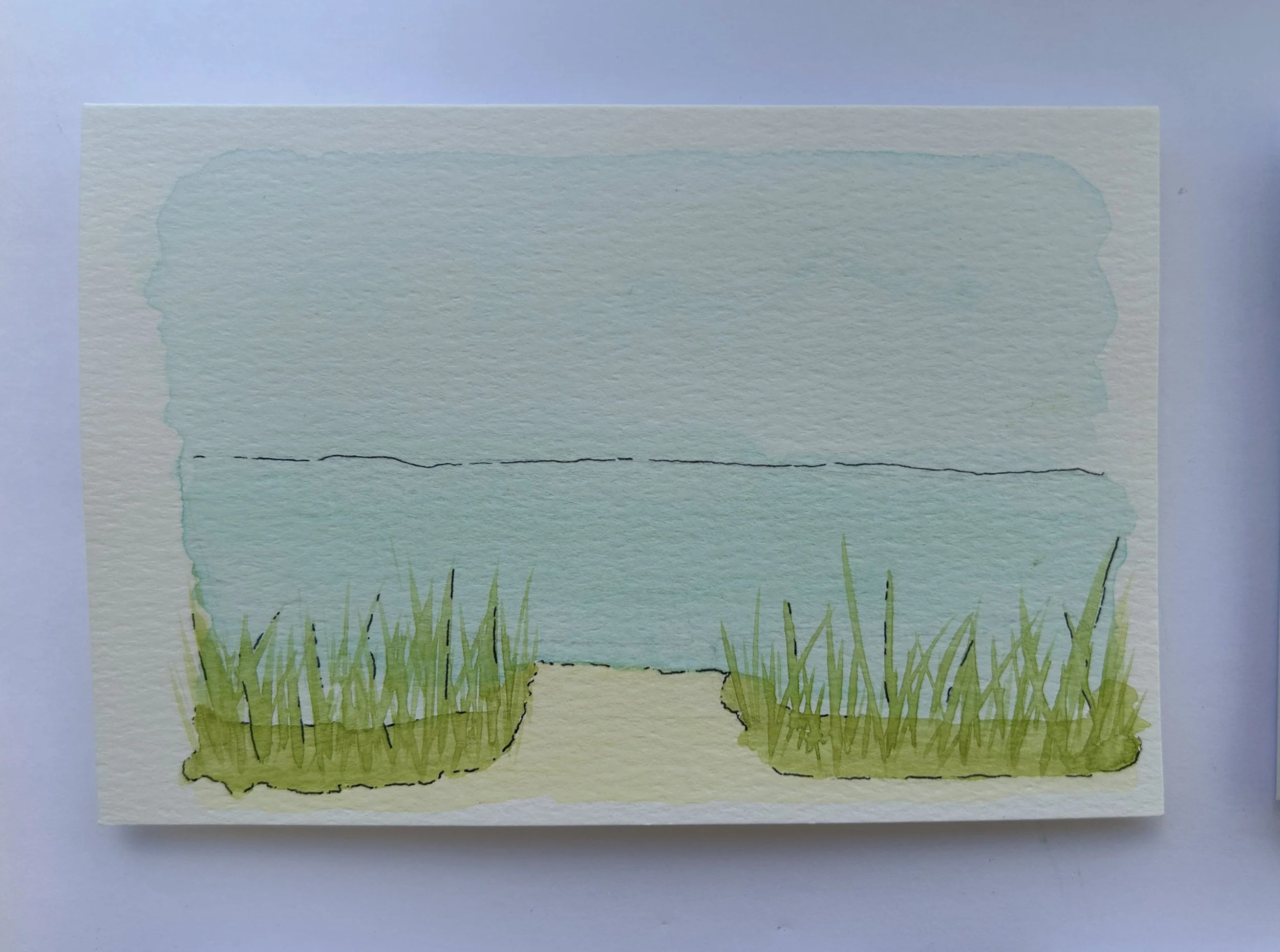 Quiet Shore Watercolor Card, Original Hand Painted