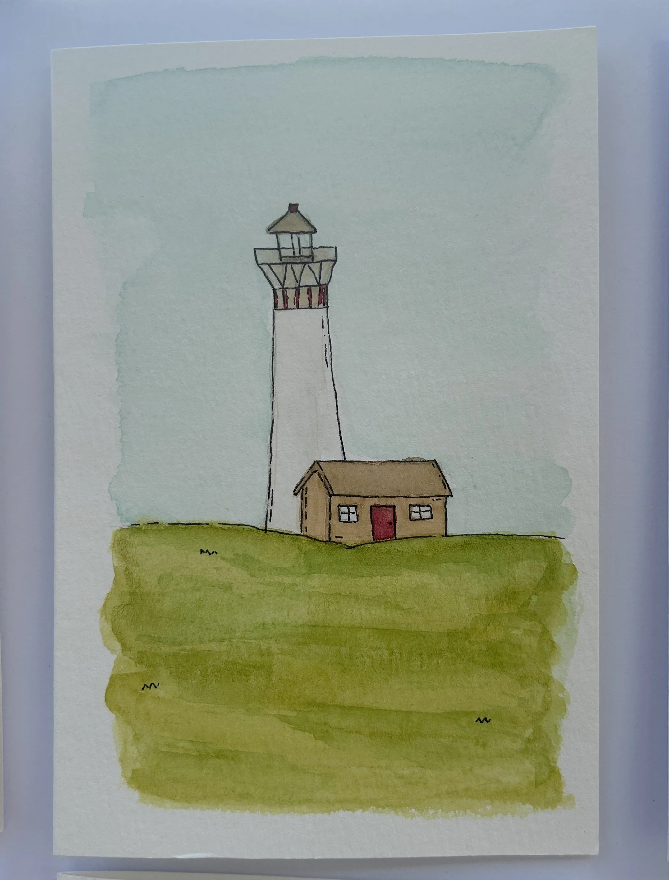 Lighthouse Watercolor Card, Original Hand Painted