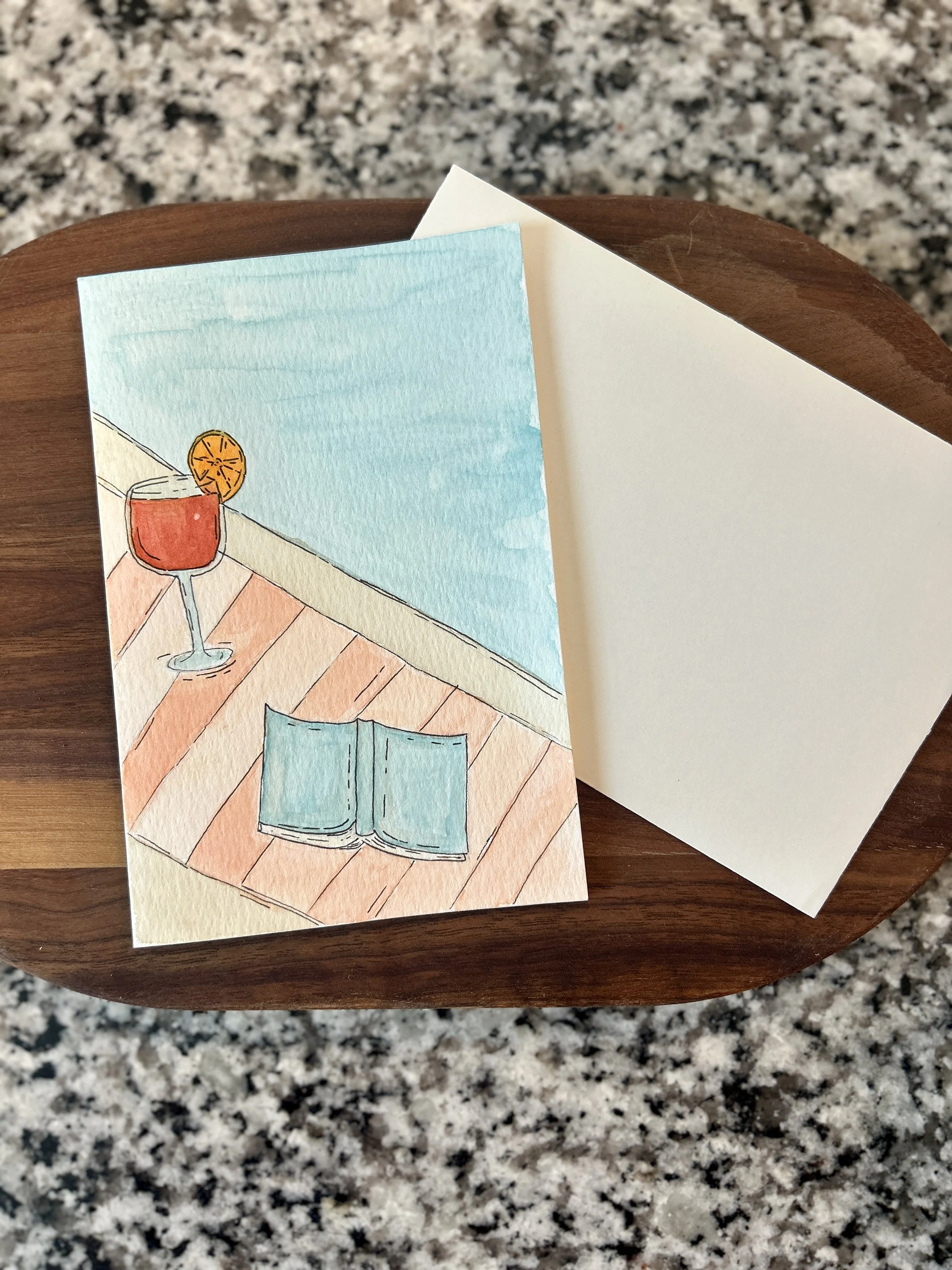 Summertime Spritz Watercolor Card, Original Hand Painted