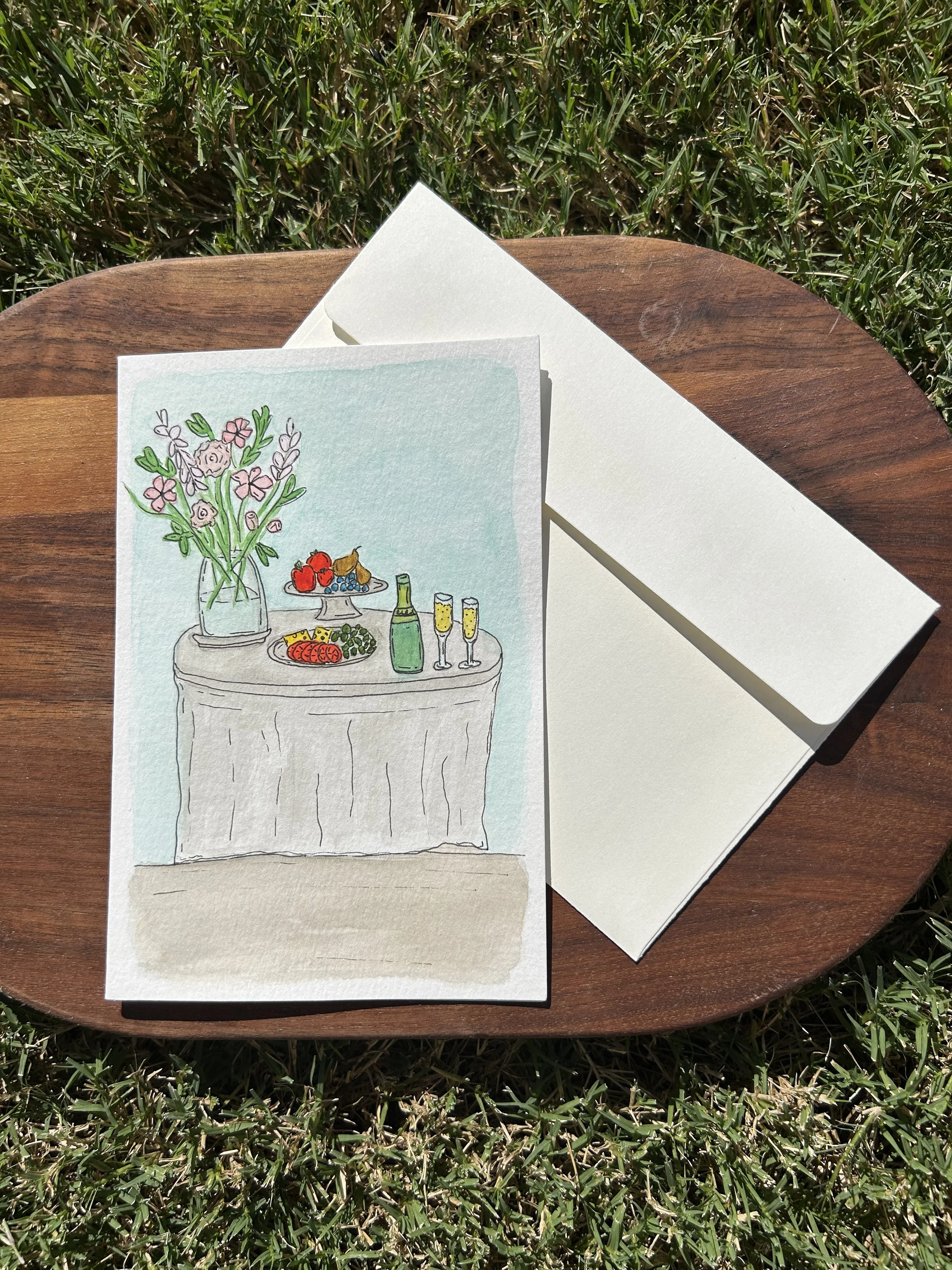 Garden Gathering Watercolor Card, Original Hand Painted