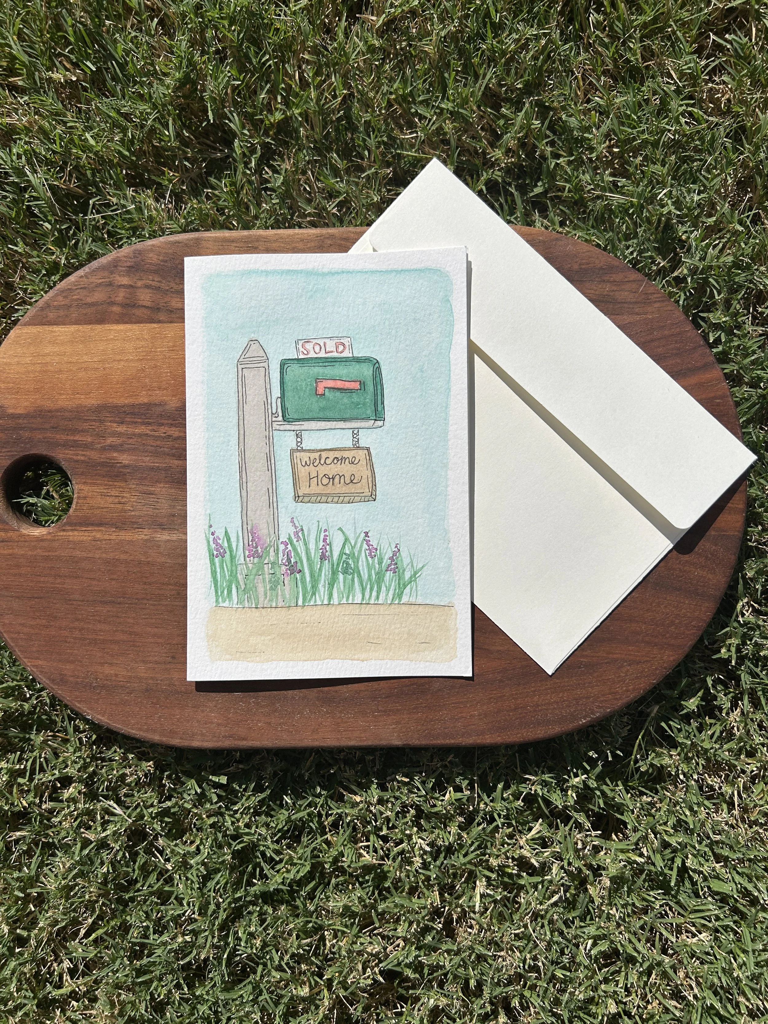 Welcome Home Watercolor Card, Original Hand Painted