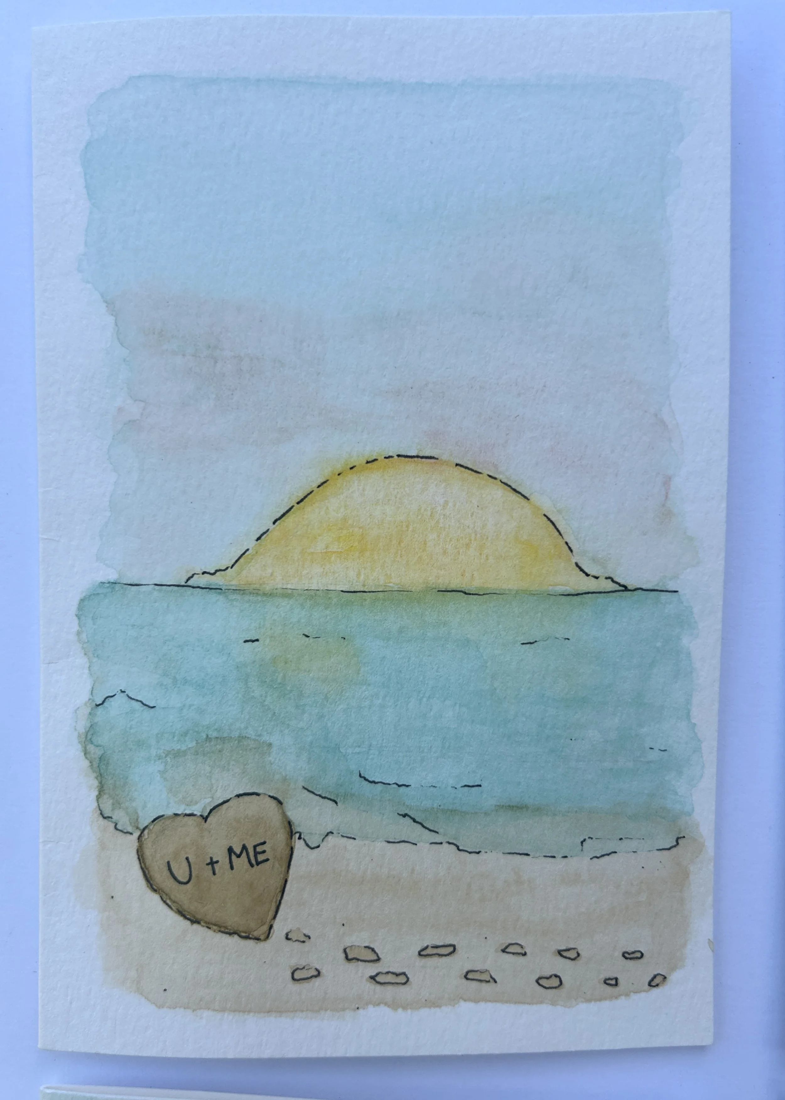 You + Me Sunset Stroll Watercolor Card, Original Hand Painted