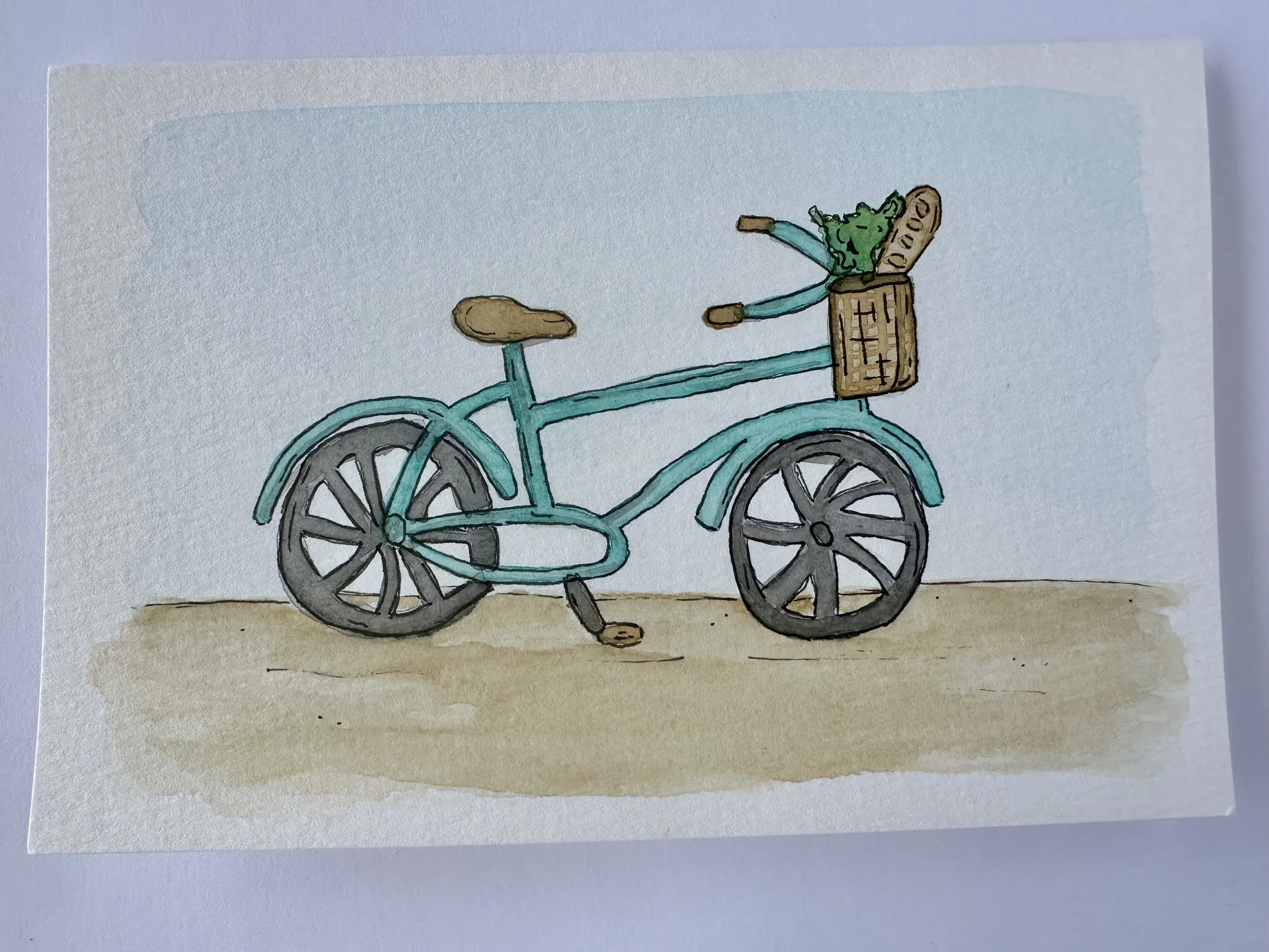 Home from the Market Watercolor Card, Original Hand Painted