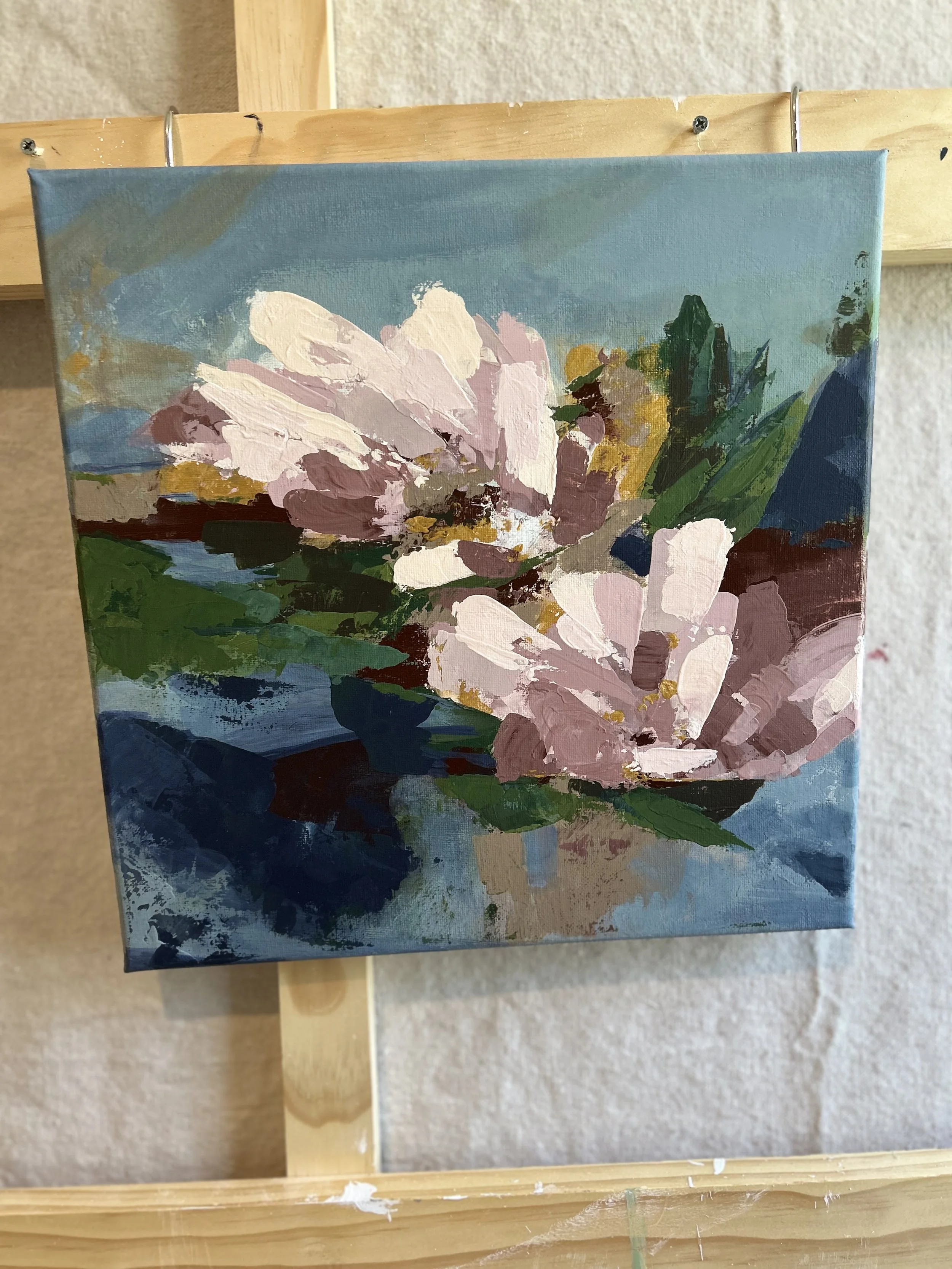 Soft Bloom: Floral Abstract Original Painting, 12 x 12