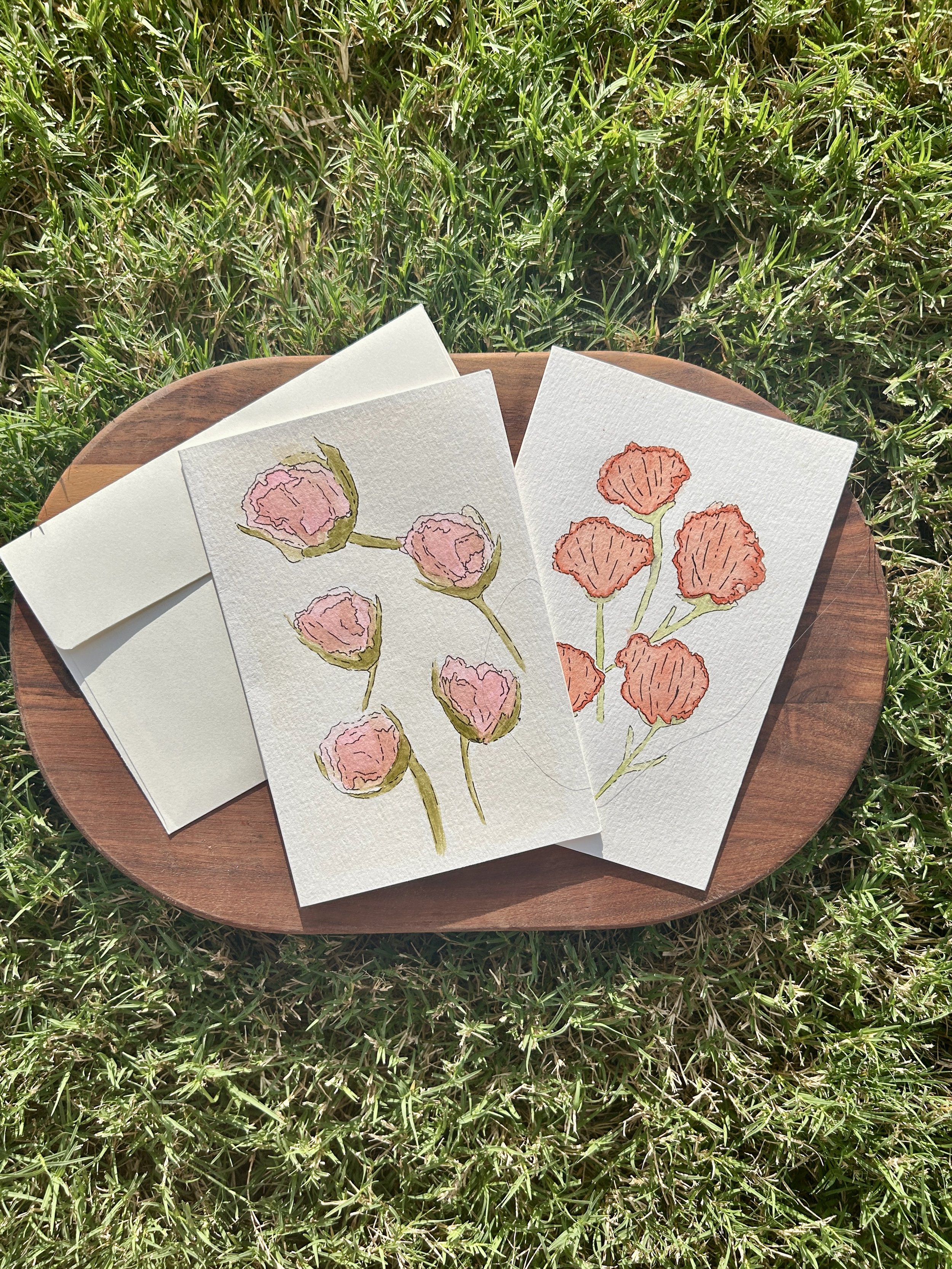 Warm Florals Watercolor Card, Original Hand Painted