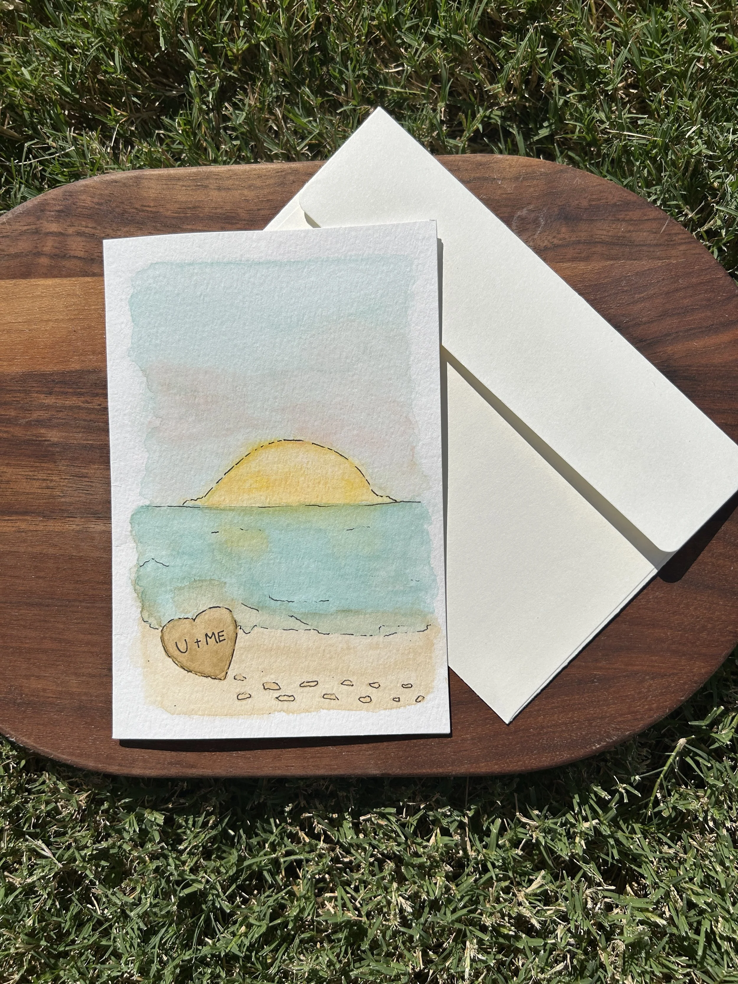 You + Me Sunset Stroll Watercolor Card, Original Hand Painted