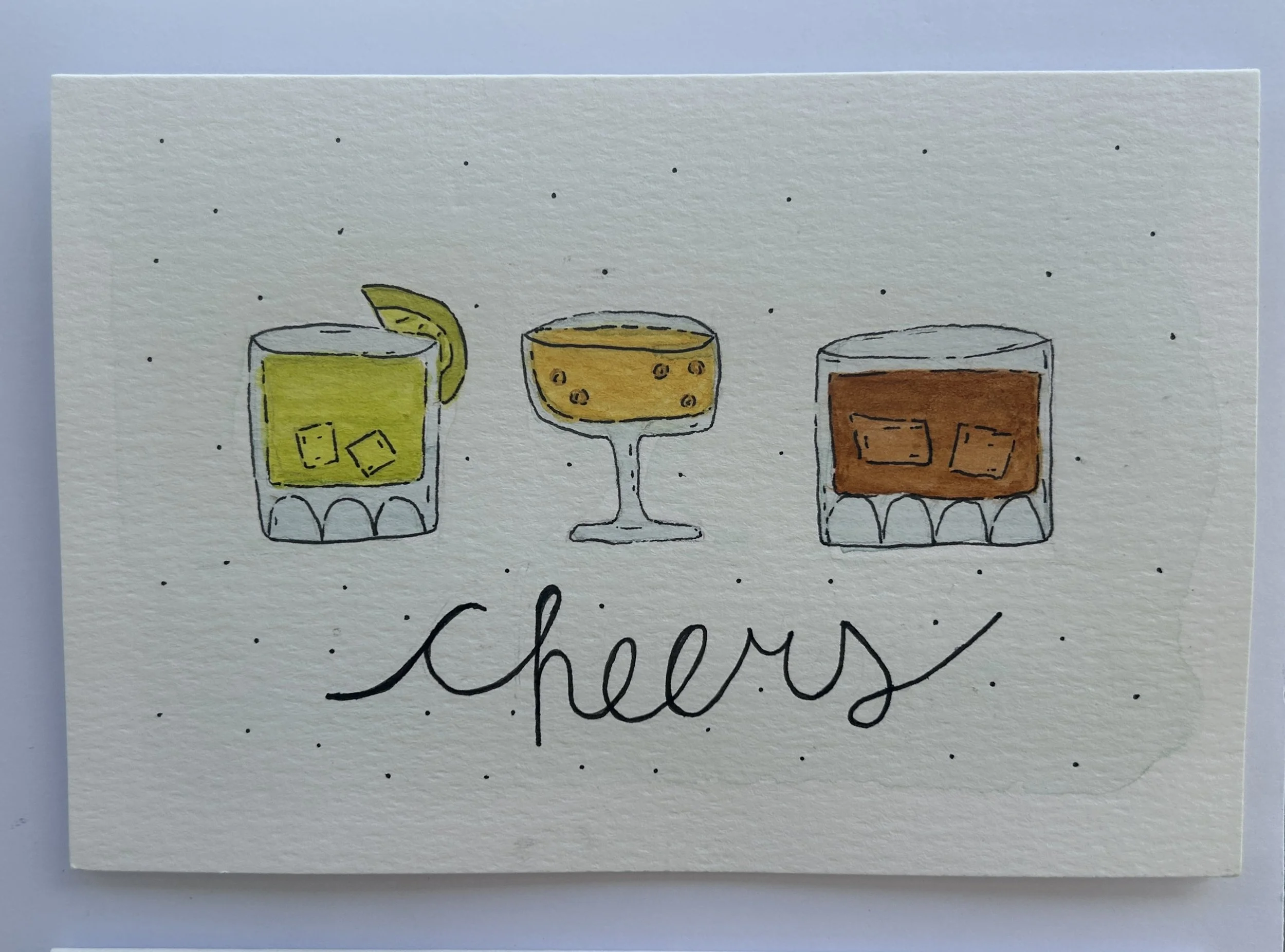 Cheers Watercolor Card, Original Hand Painted