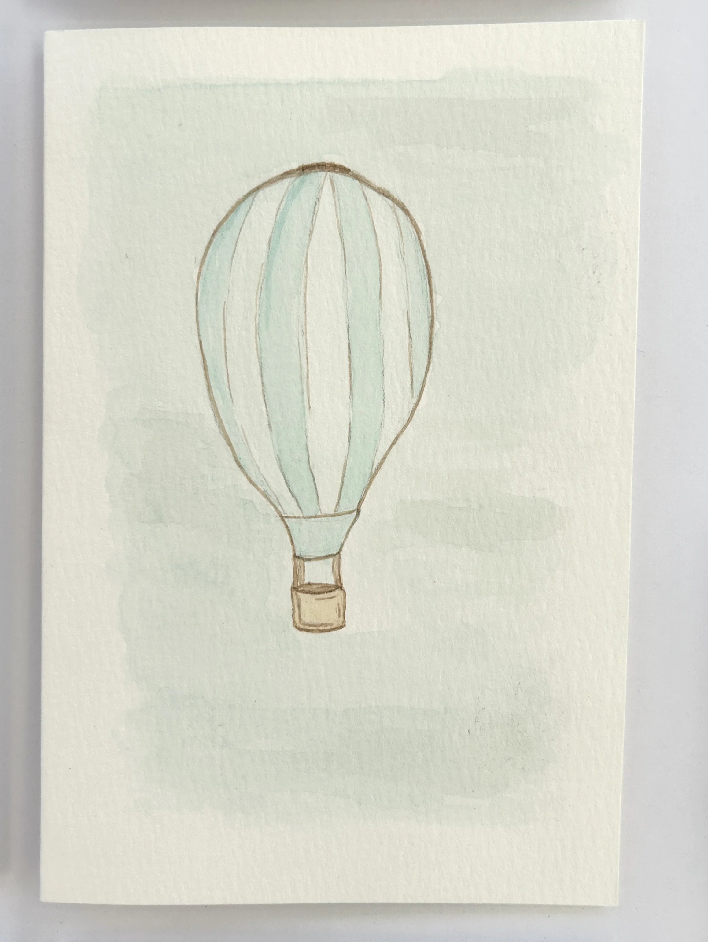 Blue Hot Air Balloon Watercolor Card, Original Hand Painted