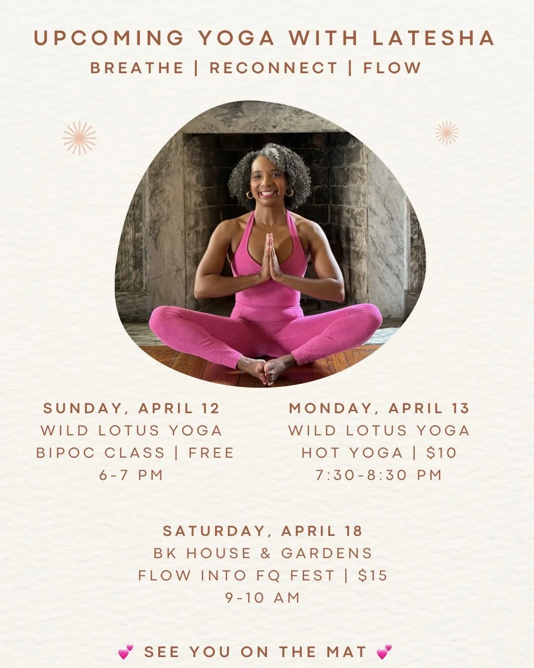 I&rsquo;ll be holding space in a few different ways over the next week and there&rsquo;s a place for you in all of it 💕

✨ Sunday, 4/12 &ndash; FREE BIPOC (Black, Indigenous, People of Color) class
🔥 Monday, 4/13 &ndash; Hot yoga $10
⚜️ Saturday, 4