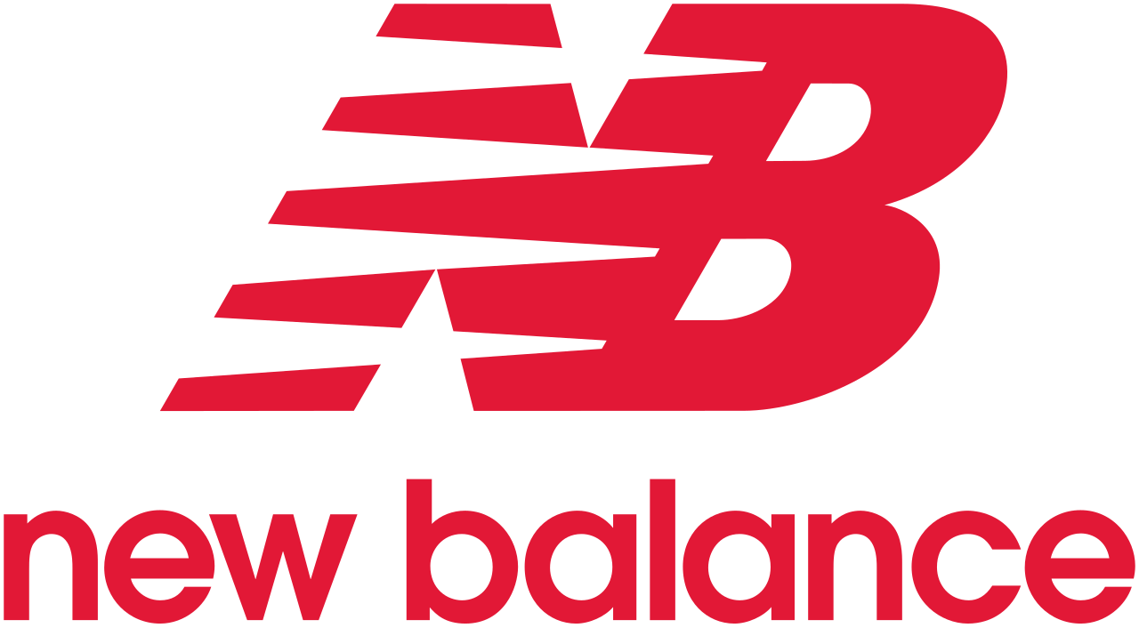 Red and black New Balance logo with the number 3 integrated into a stylized design, and the words 'new balance' written below in red.