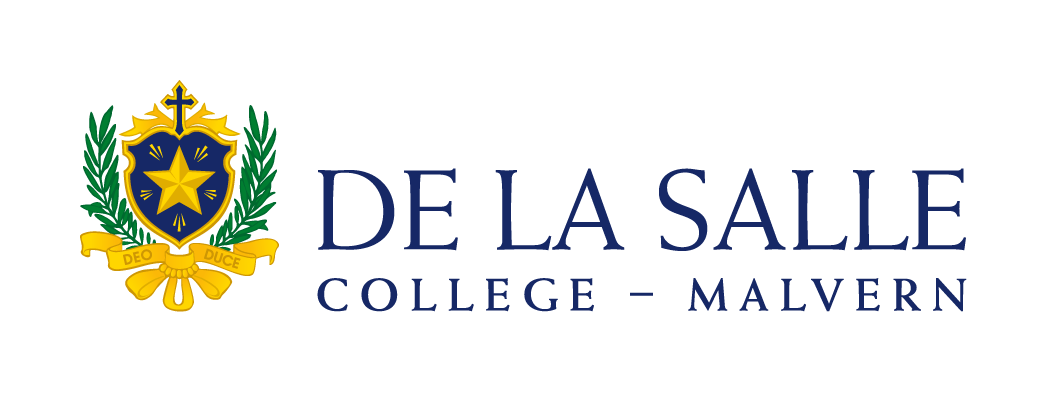 De La Salle College - Malvern logo with a shield emblem featuring a star, a cross, green laurel branches, and a banner reading 'Deo Ducta'.