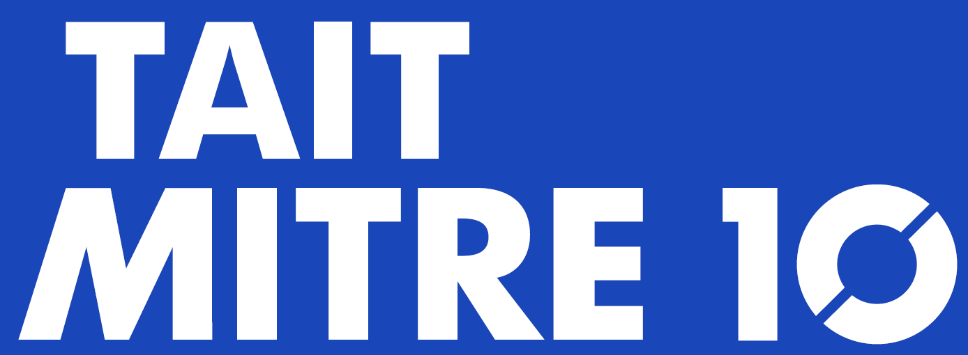 Tait MRE10 logo in white text on a blue background with a round symbol to the right.