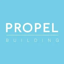 Light blue background with white text 'PROPEL BUILDING'