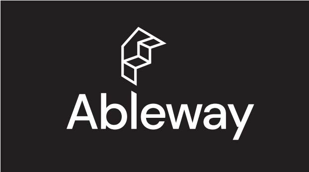 Black background with a white geometric logo above the word Ableway in white text.