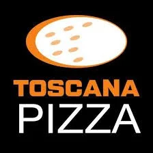 Logo of Toscana Pizza with an orange and white pizza slice and the text 'Toscana Pizza'.
