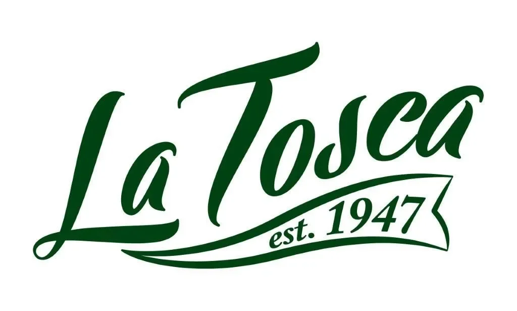 Logo for La Tosca restaurant established in 1947, written in dark green cursive font.