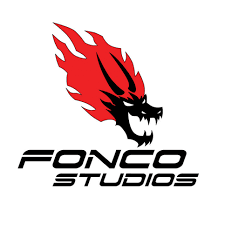 FONCO STUDIOS logo with a red flaming dragon head and black text