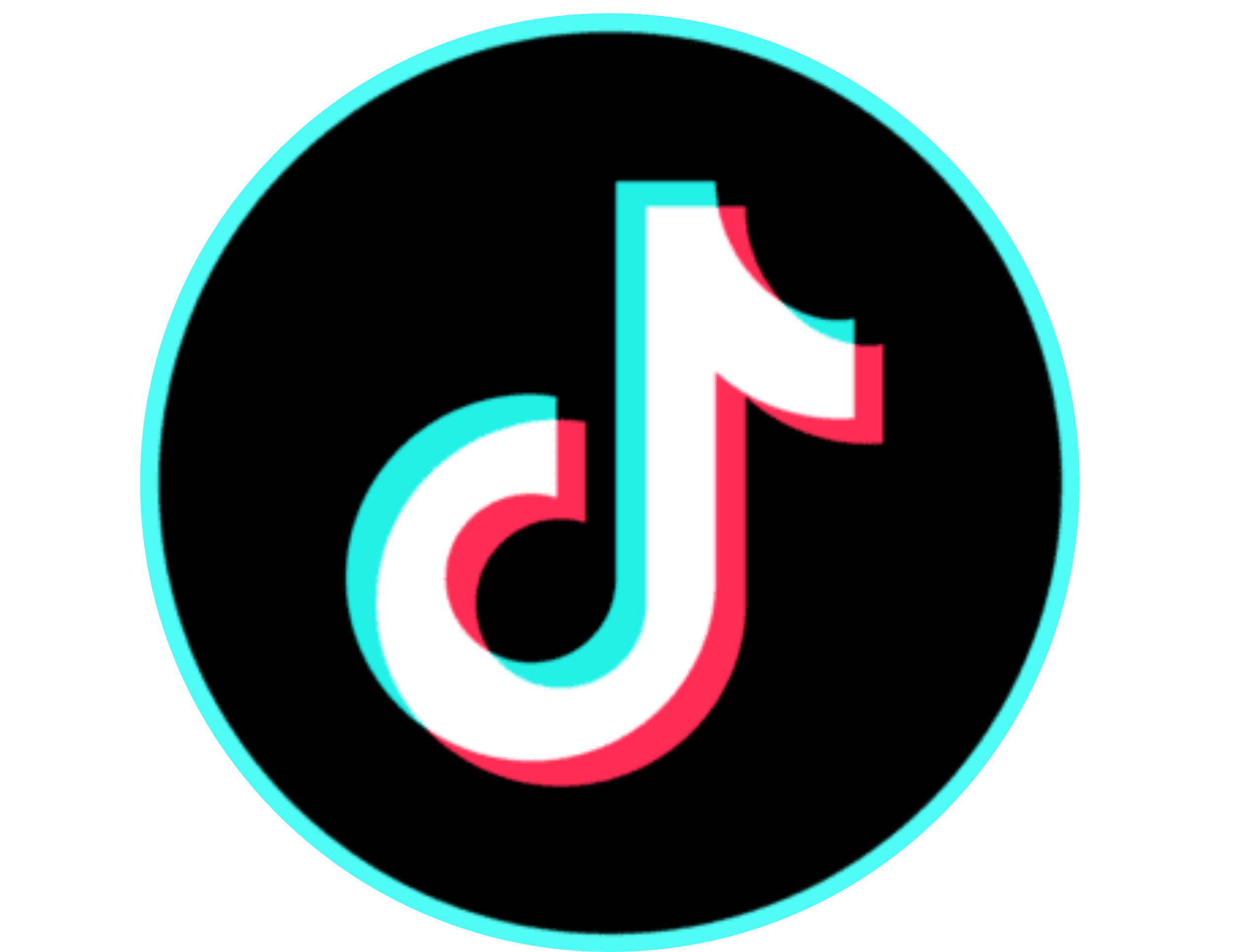 TikTok logo with glowing neon effect on a black background.